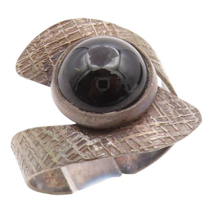 925 Sterling Silver Vintage Ring ISRAEL Cabochon Onyx Bypass Band  Sz 8  RG35643