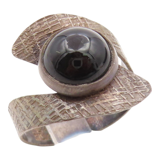 925 Sterling Silver Vintage Ring ISRAEL Cabochon Onyx Bypass Band  Sz 8  RG35643