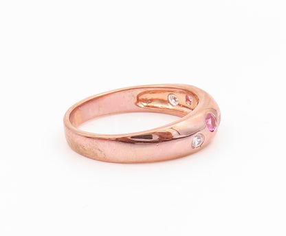 925 Sterling Silver Vintage Ring Gold Plated Pink & White CZ Dome Sz 7.5 RG35788