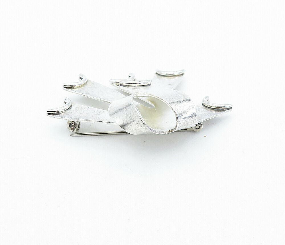 MEXICO 925 Sterling Silver  Vintage Shiny Ribbons Motif Brooch Pin  BP1178