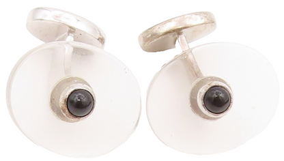 925 Sterling Silver Vintage Cuff Links ENGLAND Transparent Oval & Onyx  TR3856
