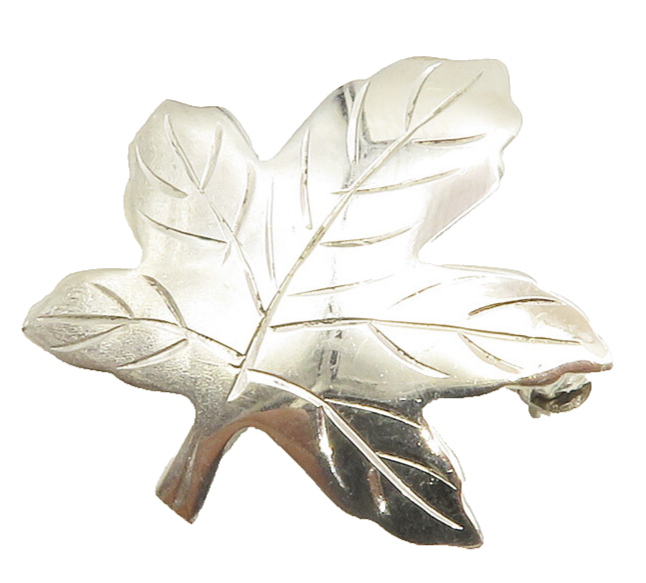 925 Sterling Silver  Shiny Etched Maple Leaf Motif Brooch Pin  BP5389