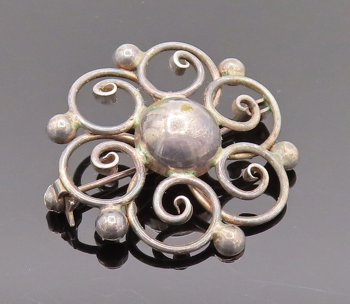 HERMANN SIERSBOL DENMARK 925 Silver  Vintage Open Flower Brooch Pin  BP10131
