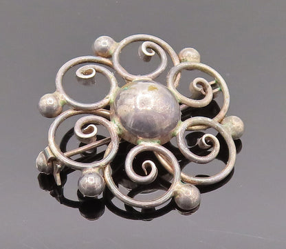 HERMANN SIERSBOL DENMARK 925 Silver  Vintage Open Flower Brooch Pin  BP10131