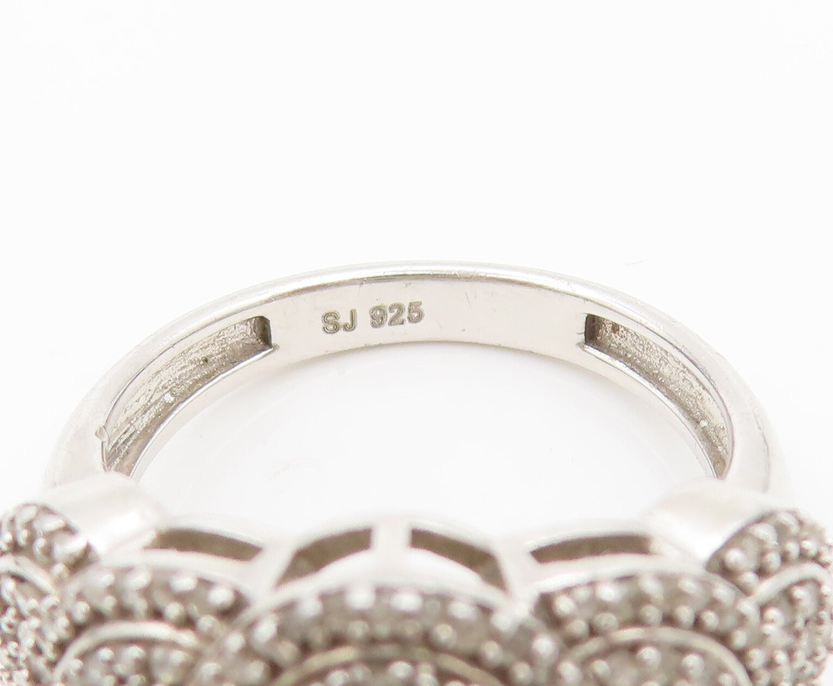 925 Sterling Silver  Vintage Intricate Circles Diamonds Ring Sz 6  RG26857