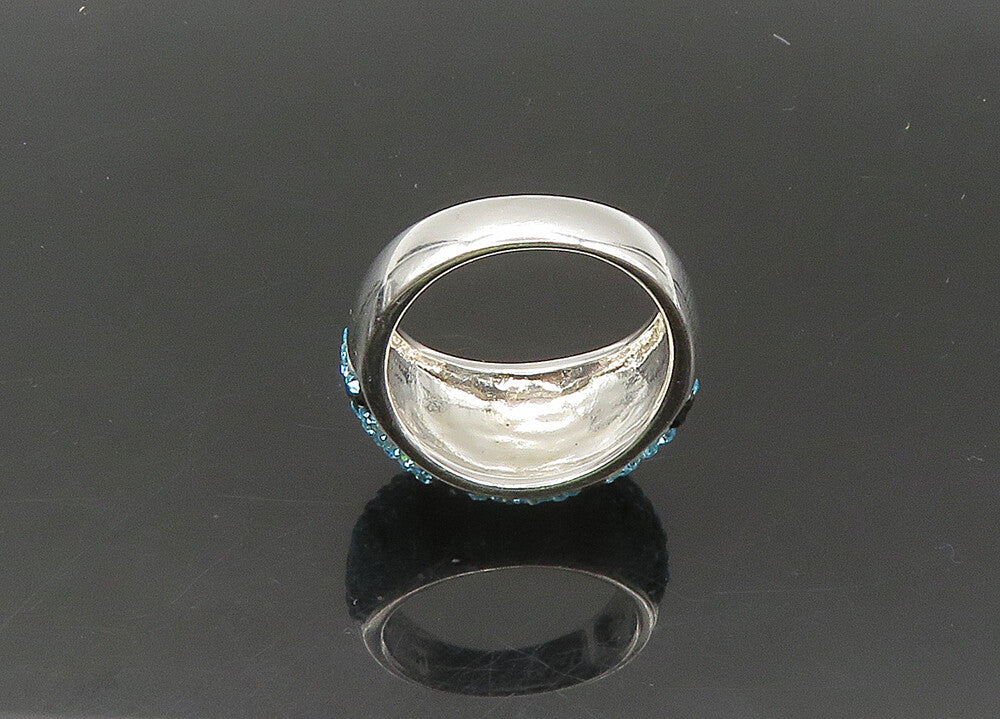 JACMEL 925 Silver  Vintage Blue Crystal Pattern Dome Band Ring Sz 8  RG21821