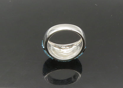 JACMEL 925 Silver  Vintage Blue Crystal Pattern Dome Band Ring Sz 8  RG21821