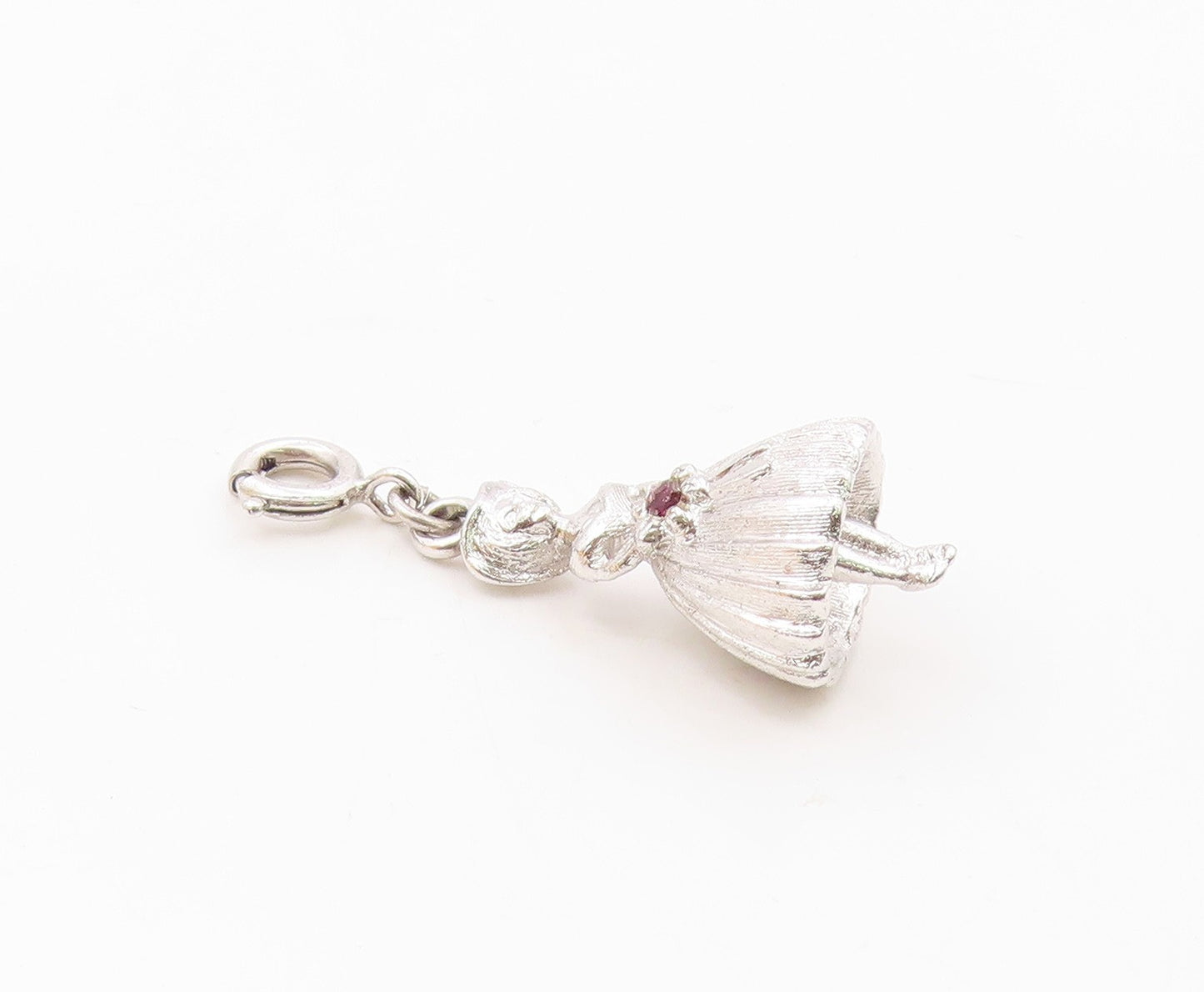 925 Sterling Silver  Vintage Pink Stone Accent Woman In Dress Pendant  PT16932