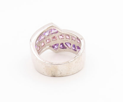 925 Sterling Silver Vintage Ring Amethyst & Pink Topaz Band  Sz 7.5  RG36250