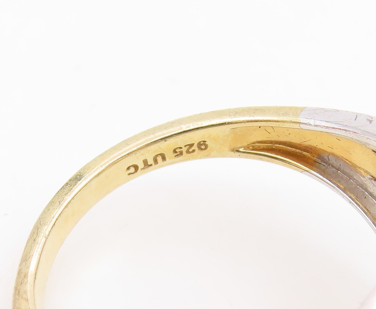 925 Sterling Silver Vintage Ring Multi Shape CZ Two Tone Band  Sz 9  RG35002