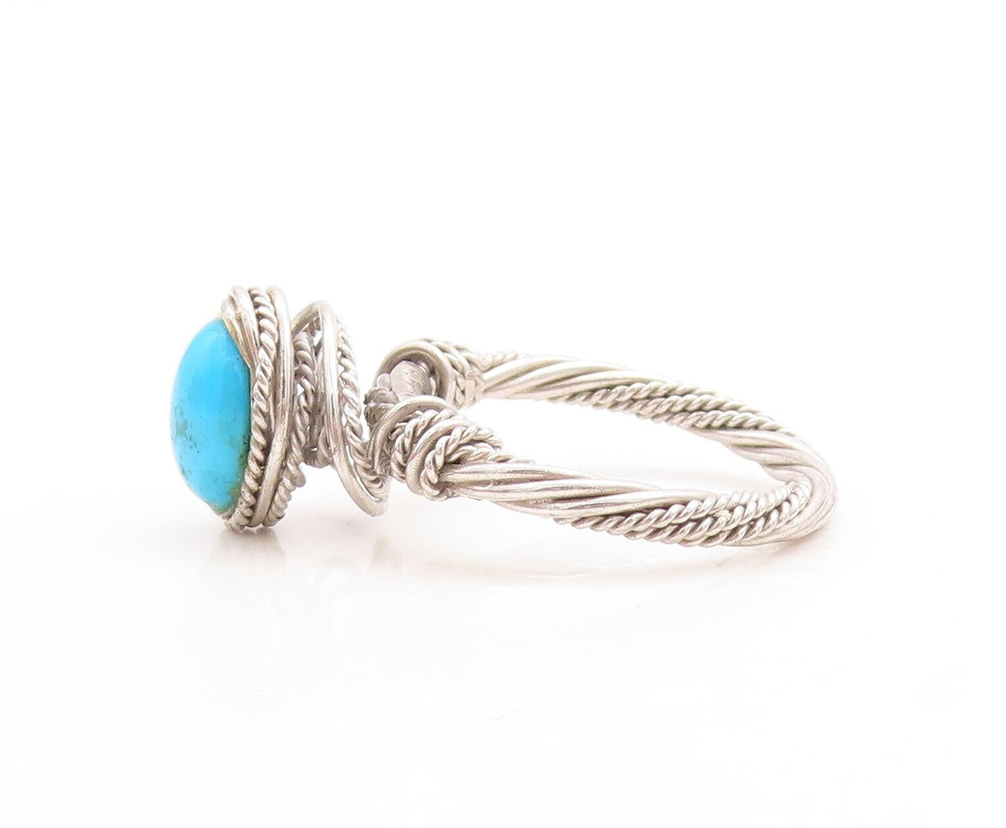 925 Sterling Silver Vintage Ring Modernist Rope Carved Turquoise Sz 10  RG31482
