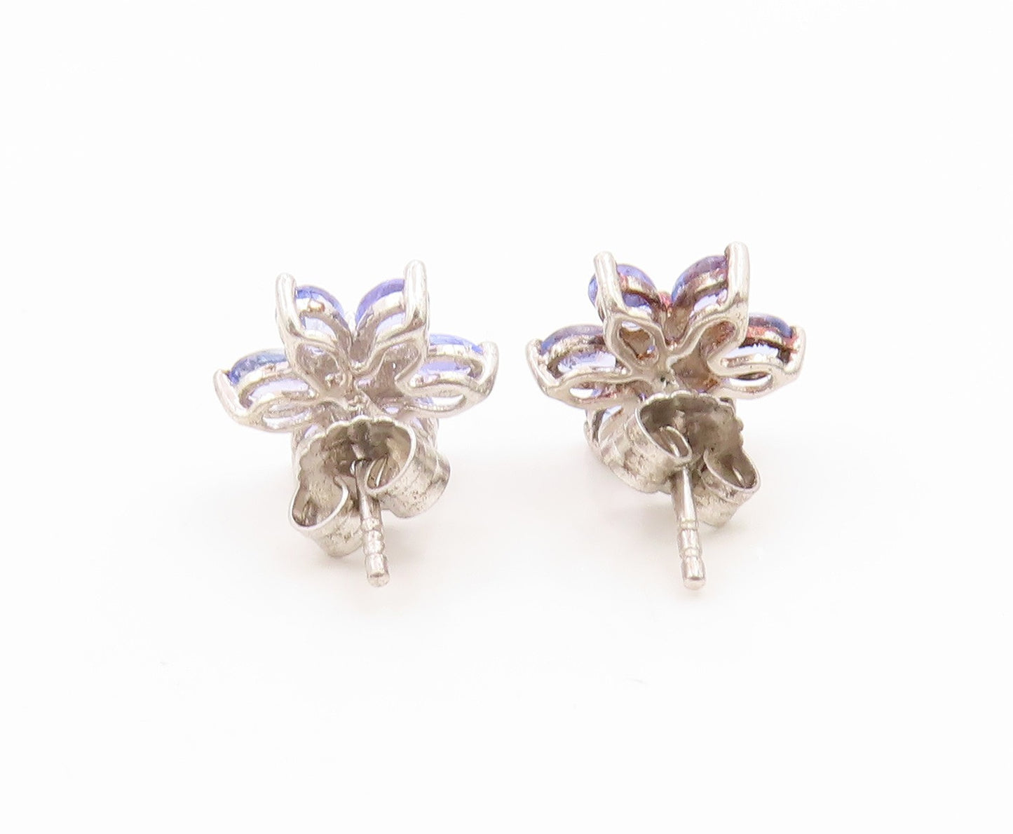925 Sterling Silver Vintage Earrings Elegant Tanzanite Flower Studs  EG14011