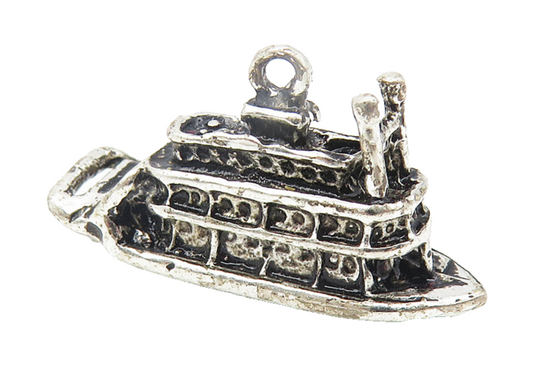 925 Sterling Silver  Vintage Petite Oxidized Ferry Boat Drop Pendant  PT9253