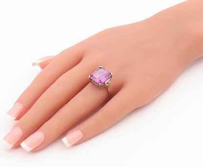 925 Sterling Silver Vintage Ring Classic Pink Topaz Solitaire  Sz 7.5  RG36424