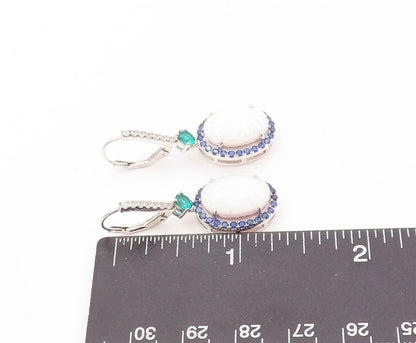 925 Sterling Silver Vintage Earrings Oval Opal Halo Sapphire 2 Tone CZ  EG13405