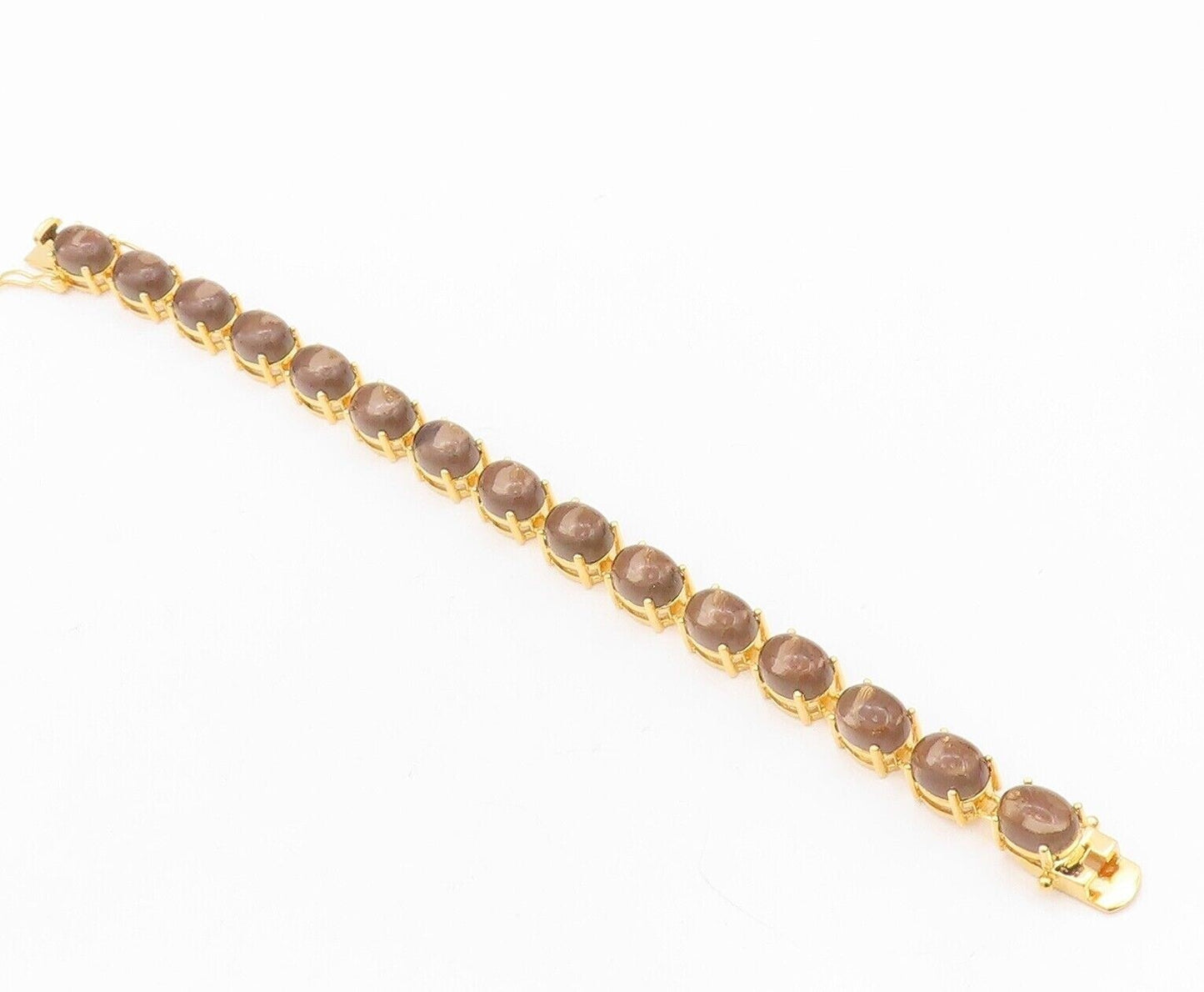 925 Sterling Silver Vintage Bracelet Gold Plated Cabochon Smoky Quartz  BT10776