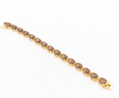 925 Sterling Silver Vintage Bracelet Gold Plated Cabochon Smoky Quartz  BT10776