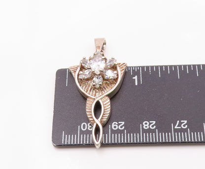 925 Silver  Vintage Fancy Cubic Zirconia Flower Twisted Drop Pendant  PT21666