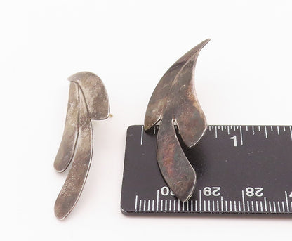 14k Gold 925 Sterling Silver Vintage Earrings Cutout Leaf Design  EG13630