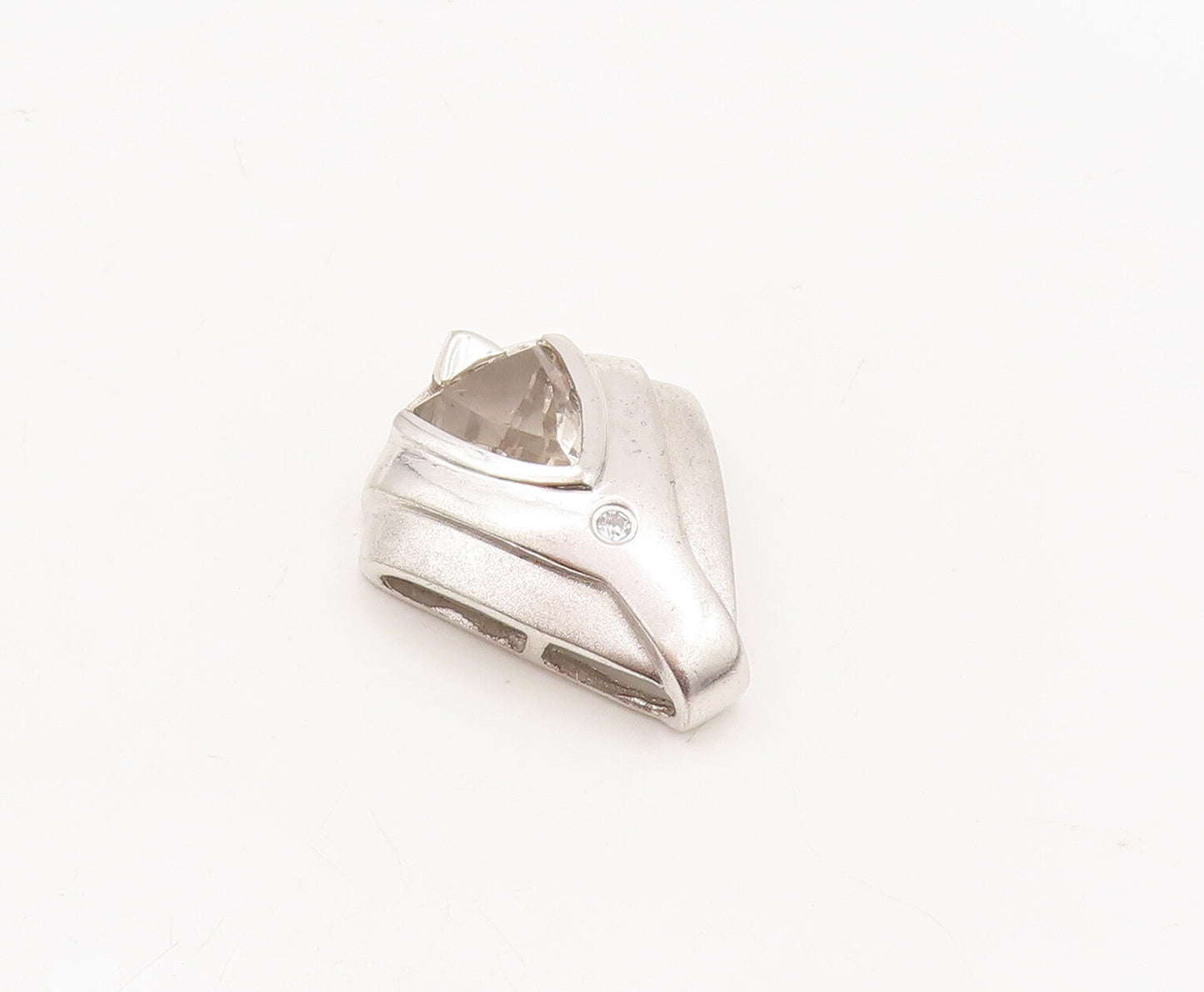 925 Sterling Silver Vintage Pendant Carved Triangle Cut Round CZ Neck  PT23138
