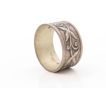925 Sterling Silver Vintage Ring UNCAS Antique Dark Tone Floral  Sz 9  RG31008