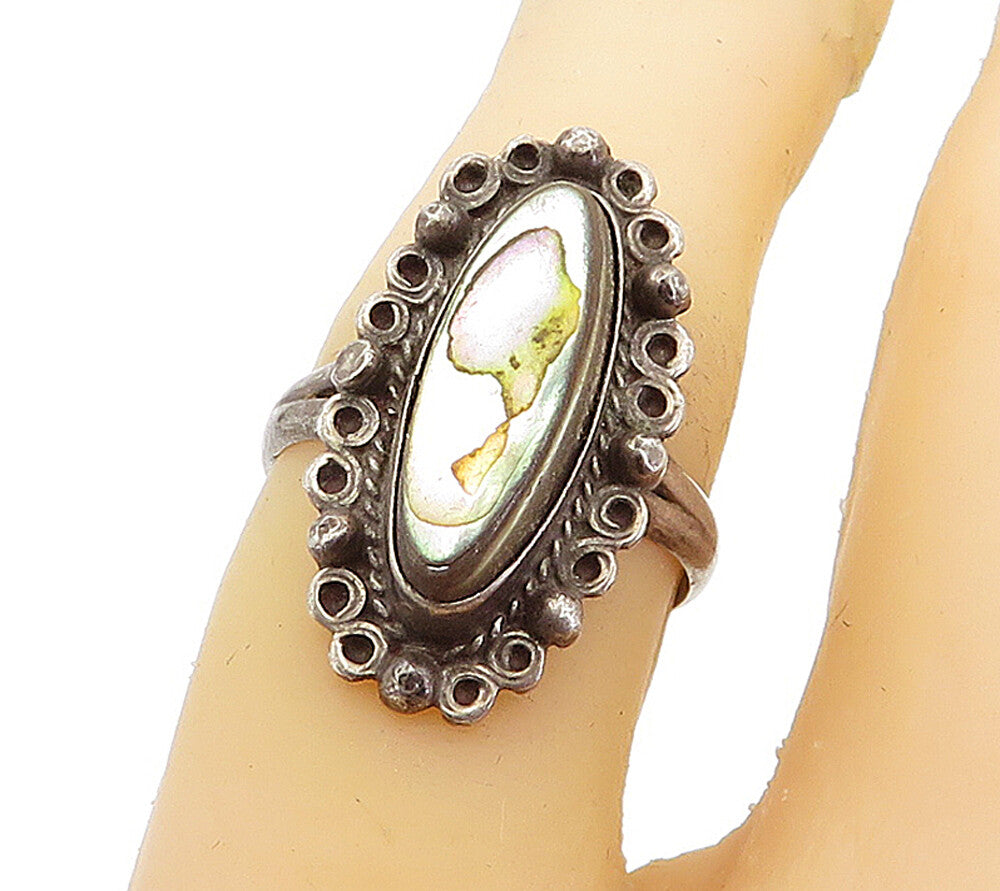 MEXICO 925 Sterling Silver  Vintage Abalone Shell Cocktail Ring Sz 6  RG4303