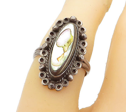 MEXICO 925 Sterling Silver  Vintage Abalone Shell Cocktail Ring Sz 6  RG4303
