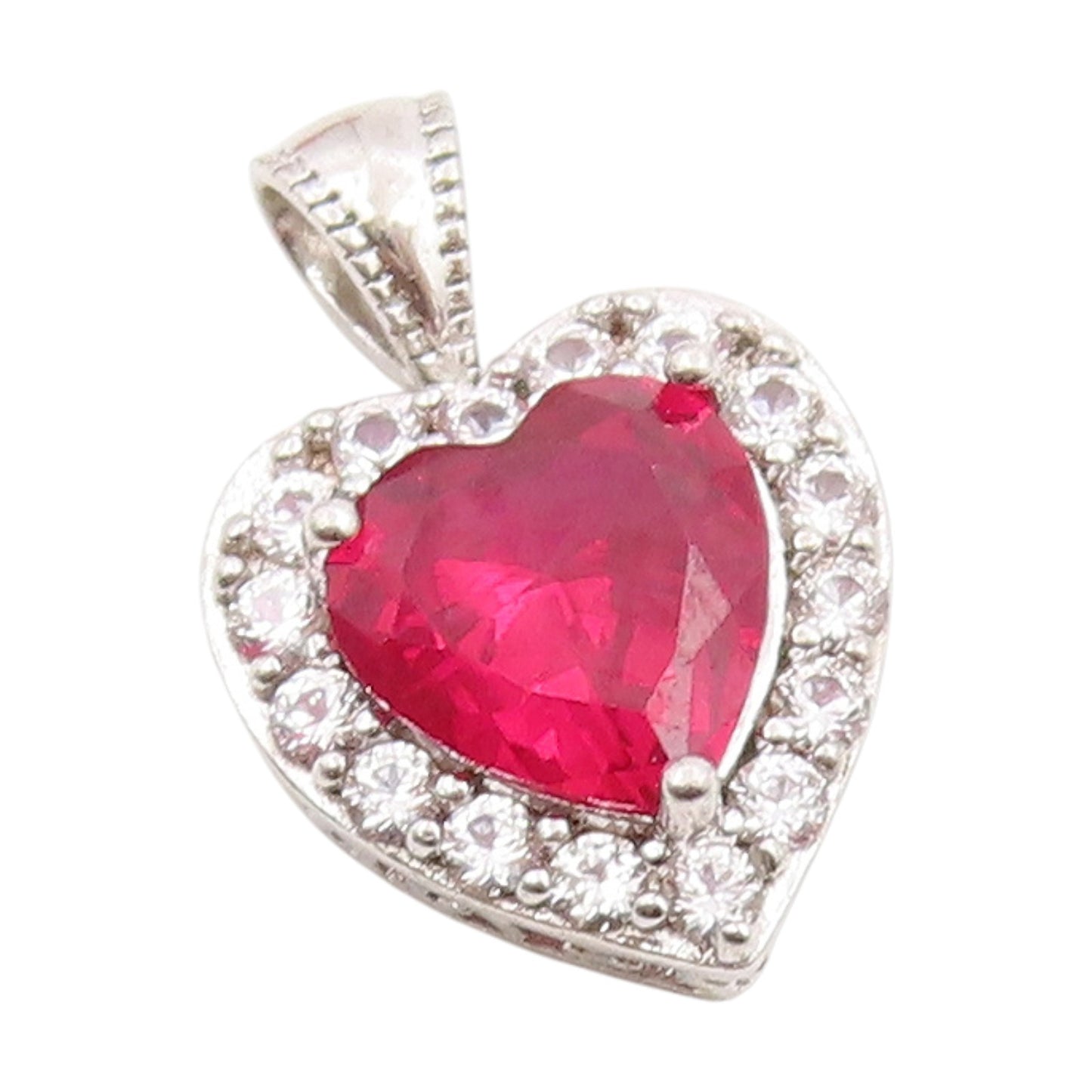 925 Sterling Silver Vintage Pendant CZ & Halo Topaz Love Heart Charm  PT25433