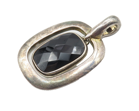 ESPO 925 Sterling Silver  Vintage Faceted Black Hematite Drop Pendant  PT8114