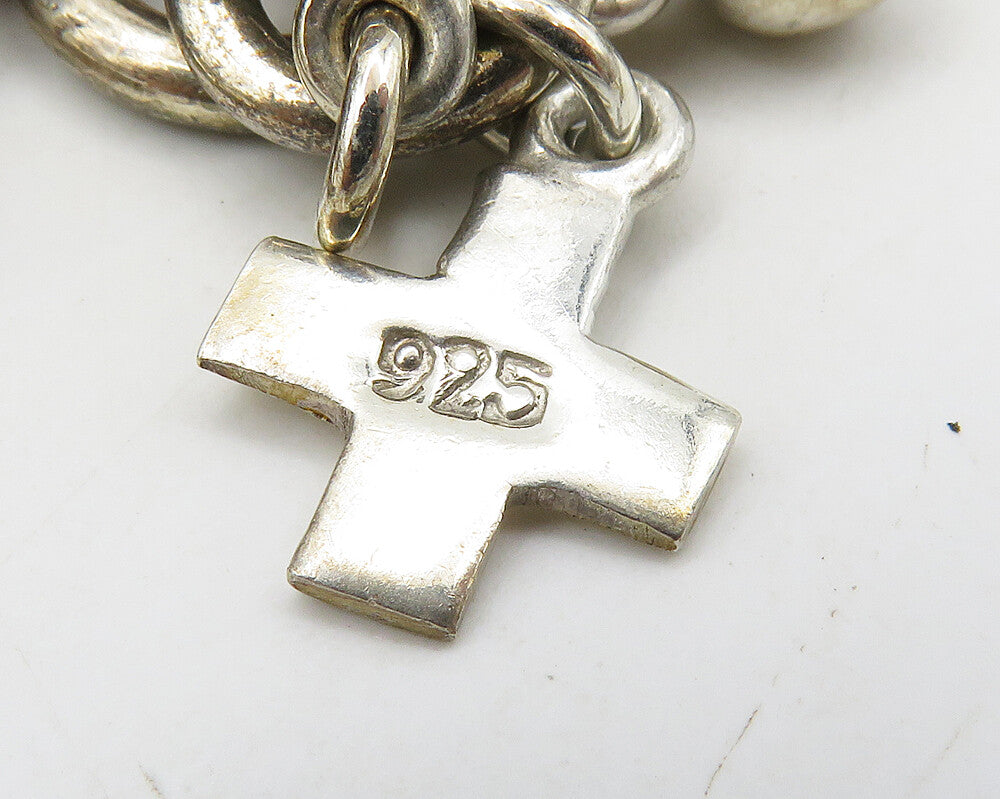 925 Sterling Silver  Vintage Smoky Topaz Religious Cross Chain Bracelet BT6914