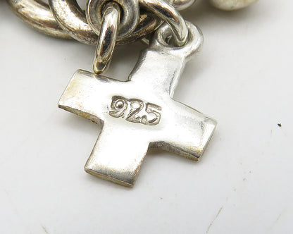 925 Sterling Silver  Vintage Smoky Topaz Religious Cross Chain Bracelet BT6914