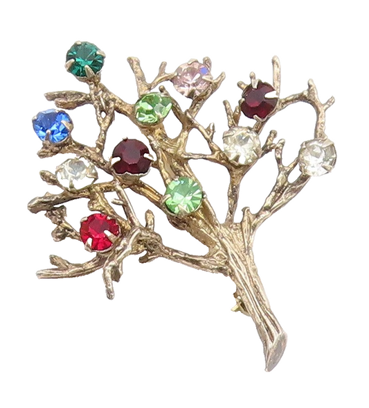 925 Silver Vintage Multi Color Topaz Garnet & Peridot Tree Brooch Pin BP7849