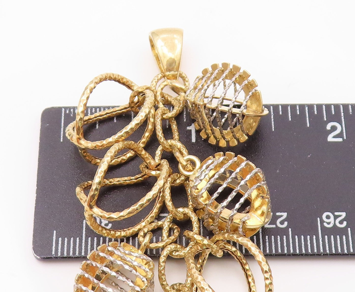 925 Sterling Silver  Shiny Two Tone Cage Cluster Drop Pendant  PT14515