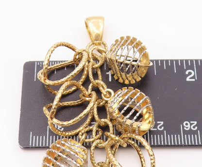 925 Sterling Silver  Shiny Two Tone Cage Cluster Drop Pendant  PT14515