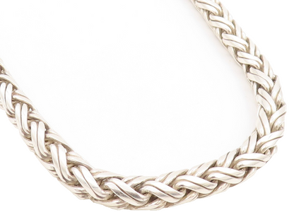 925 Sterling Silver Vintage Necklace Solid Intertwined Byzantine Chain  NE4621