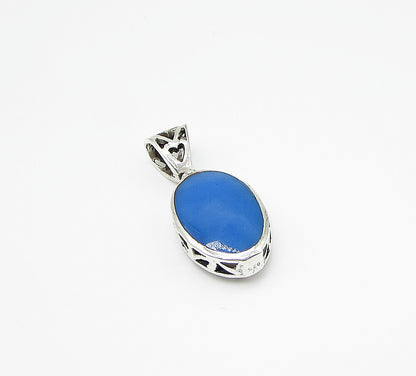 925 Sterling Silver  Blue Enamel Love Heart Oval Drop Pendant  PT1735