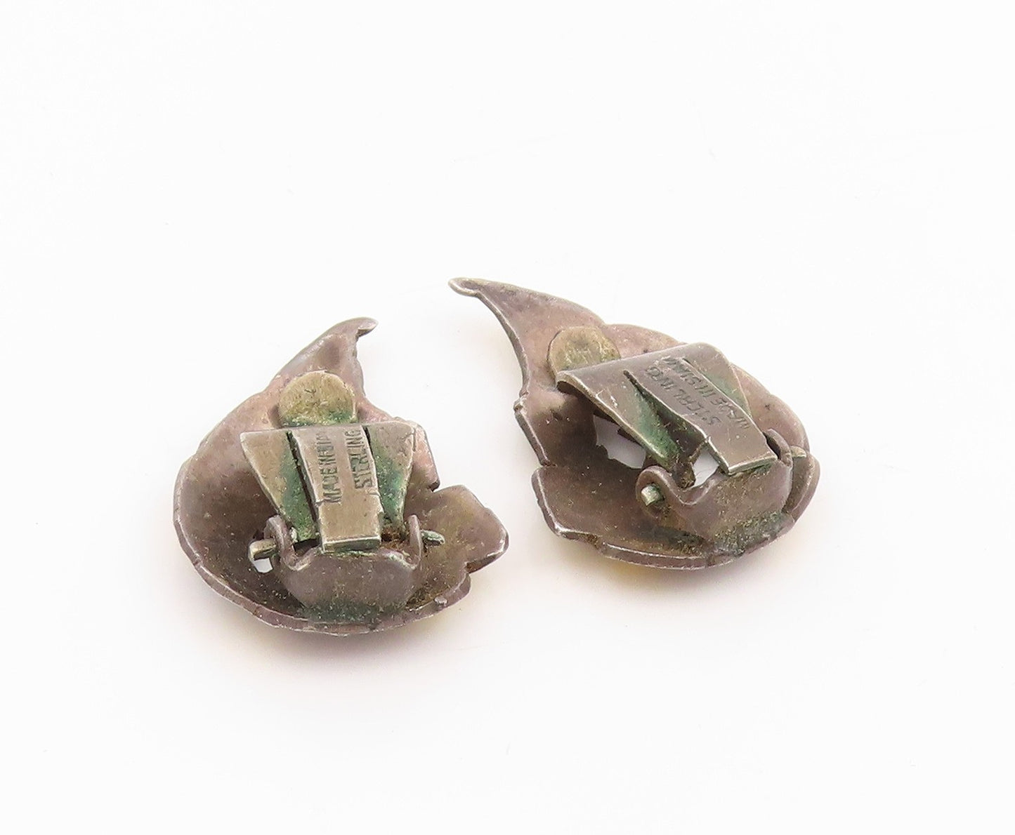 925 Sterling Silver Vintage Earrings SIAM Enameled Kinnari Dancer Clips  EG13713