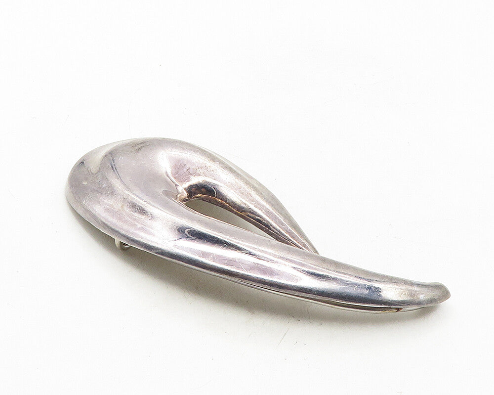 ZINA 925 Sterling Silver  Vintage Smooth Dark Tone Swirl Brooch Pin  BP4137