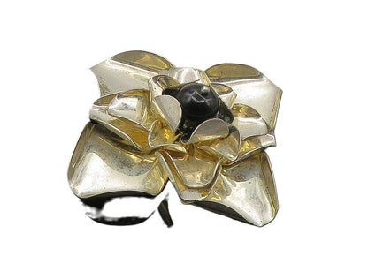 MEXICO 925 Sterling Silver  Vintage Black Onyx Shiny Flower Brooch Pin  BP4080