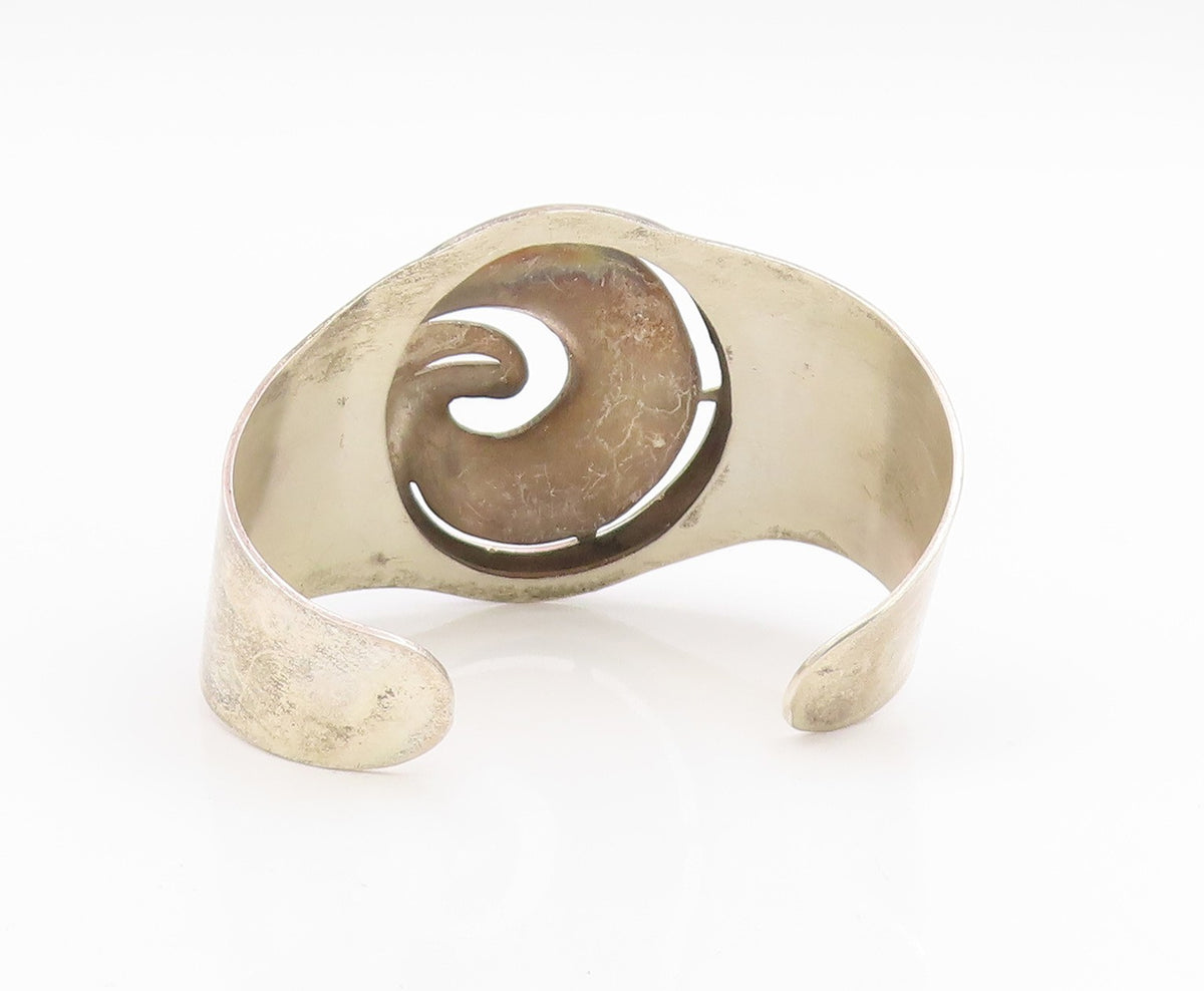 925 Sterling Silver Vintage Bracelet MEXICO Abstract Swirl Cutout Cuff  BT11946