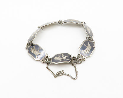 SIAM 925 Sterling Silver  Vintage Enamel Niello Dancer Chain Bracelet  BT4992