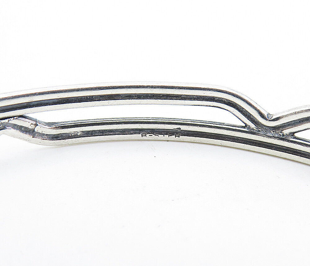 925 Sterling Silver  Vintage Shiny Open Design Round Bangle Bracelet  BT2314