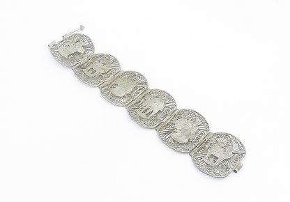 925 Sterling Silver Vintage Antique Filigree Panel Chain Bracelet BT3374
