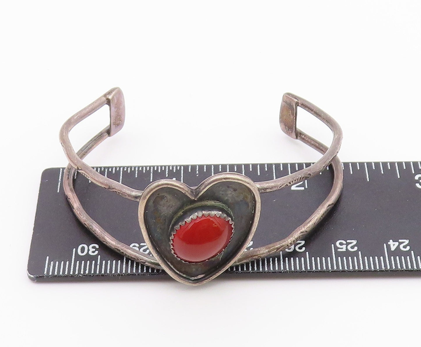 DESIGNER 925 Silver  Vintage Carnelian Love Heart Split Cuff Bracelet  BT9476