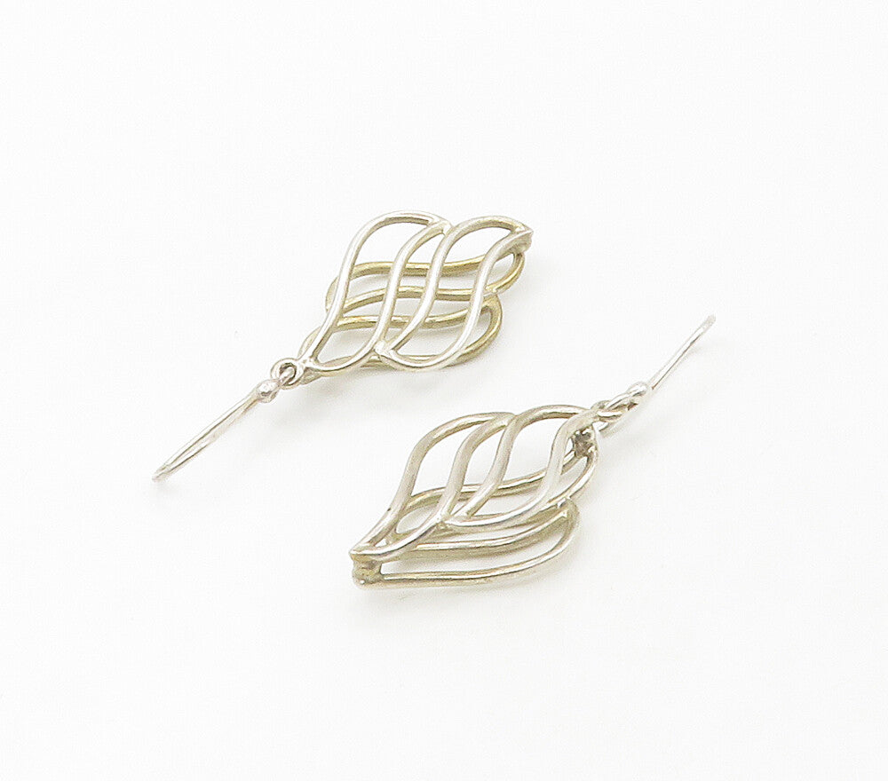 925 Sterling Silver  Vintage Shiny Open Swirl Design Dangle Earrings  EG8475