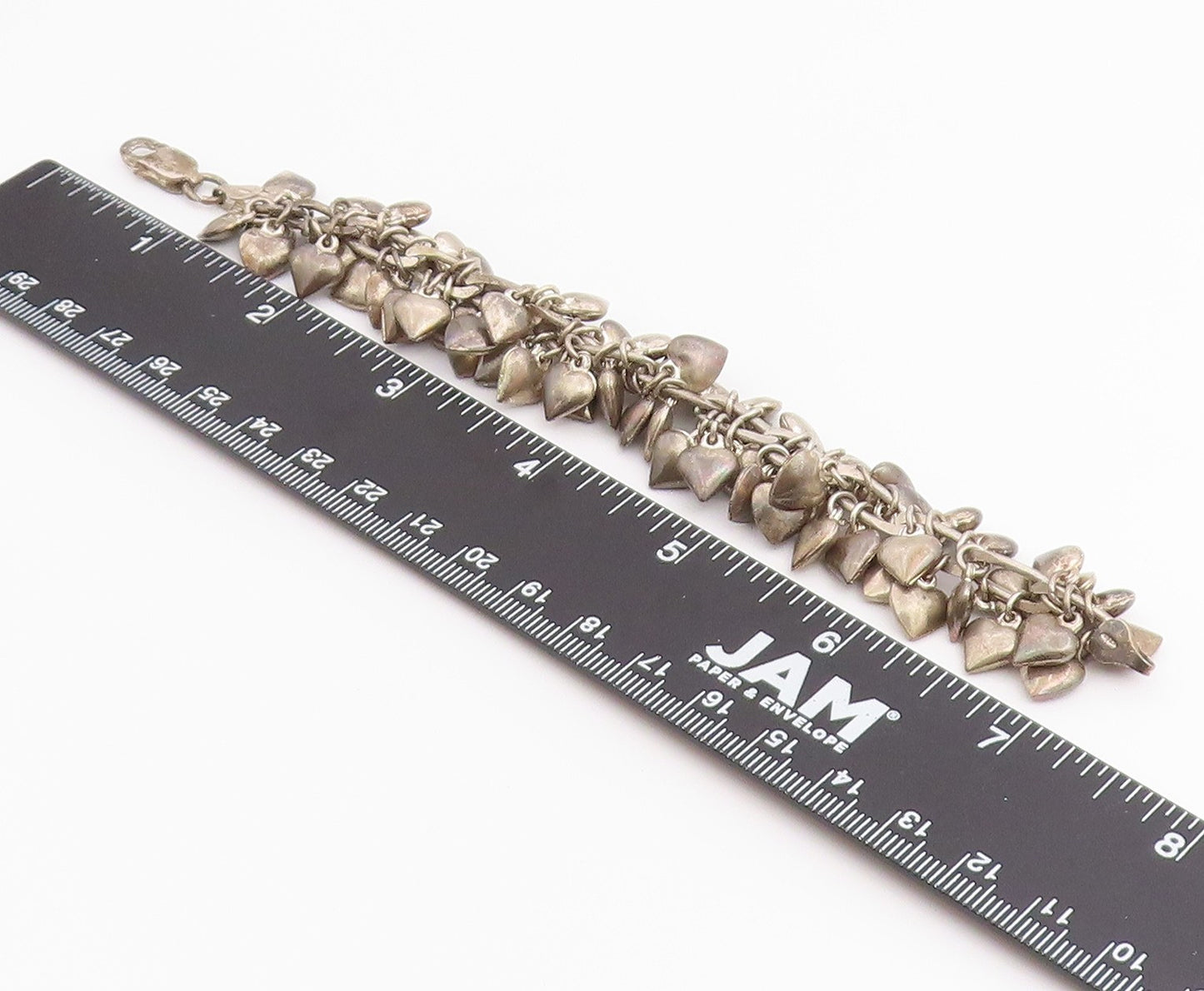 925 Sterling Silver Vintage Bracelet Chunky Love Heart Cascade Chain  BT12205
