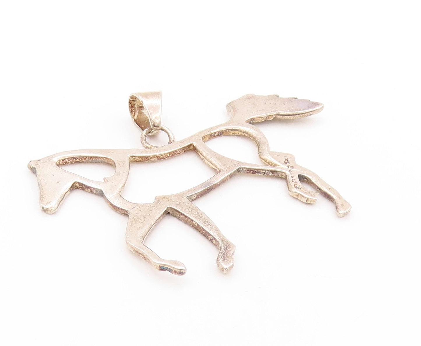 925 Sterling Silver Vintage Pendant Modernist Stencil Cutout Horse  PT24227