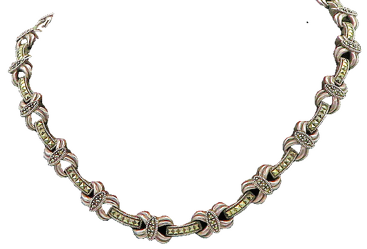 JUDITH JACK 925 Silver  Vintage Marcasite Bow Tie Link Chain Necklace  NE2813