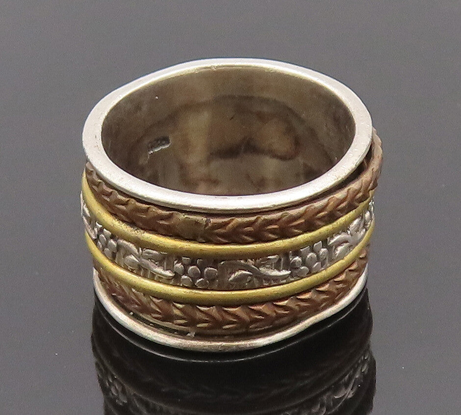 925 Sterling Silver Vintage Ring Solid Floral Carved Spiner Rings Sz 7  RG27889