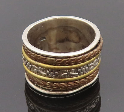 925 Sterling Silver Vintage Ring Solid Floral Carved Spiner Rings Sz 7  RG27889
